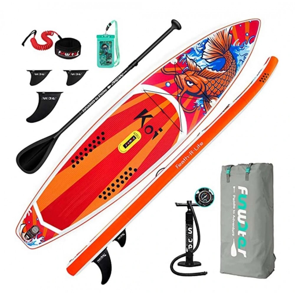 FunWater Φουσκωτό Stand Up Paddle Board 350 x 84 x 15 cm Πλήρη αξεσουάρ Φουσκωτό κουπιά με ρυθμιζόμενη αντλία κουπιών ISUP σακίδιο πλάτης ταξιδίου ISUP Fitness