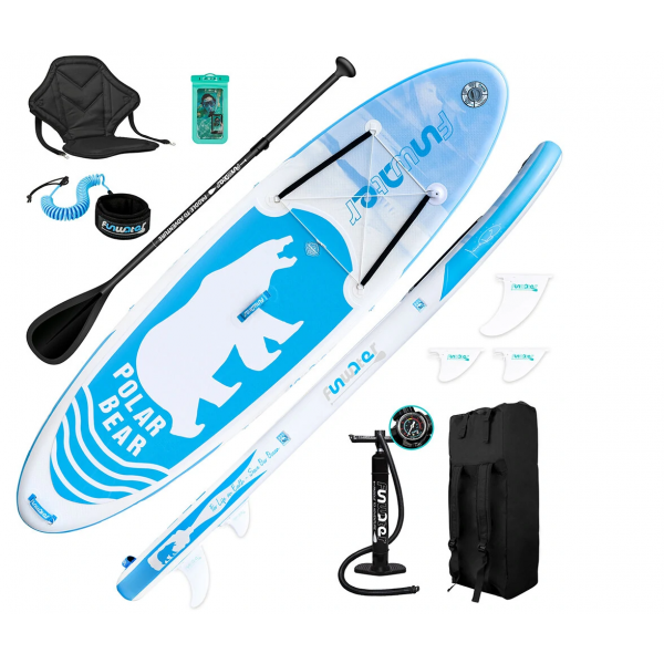 FunWater SUPFW07A 12~15PSI Φουσκωτό Paddle Board Μέγιστο φορτίο 150KG Stand Up Φορητή σανίδα του Surf Pulp 320*84*15CM με σακίδιο, καρέκλα, αδιάβροχη