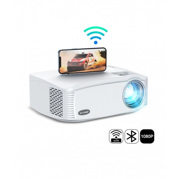 BlitzWolf BW-VP15 3D Projector Full HD Λάμπας LED με Wi-Fi και Ενσωματωμένα Ηχεία Λευκός